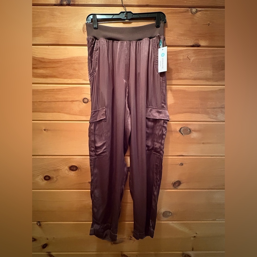 Pistola Rowan High Rise Washed Satin Straight Brown - M Stitchfix Exclusive NWT